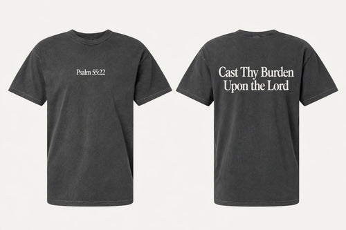 Psalm 55:22 black tee mockup