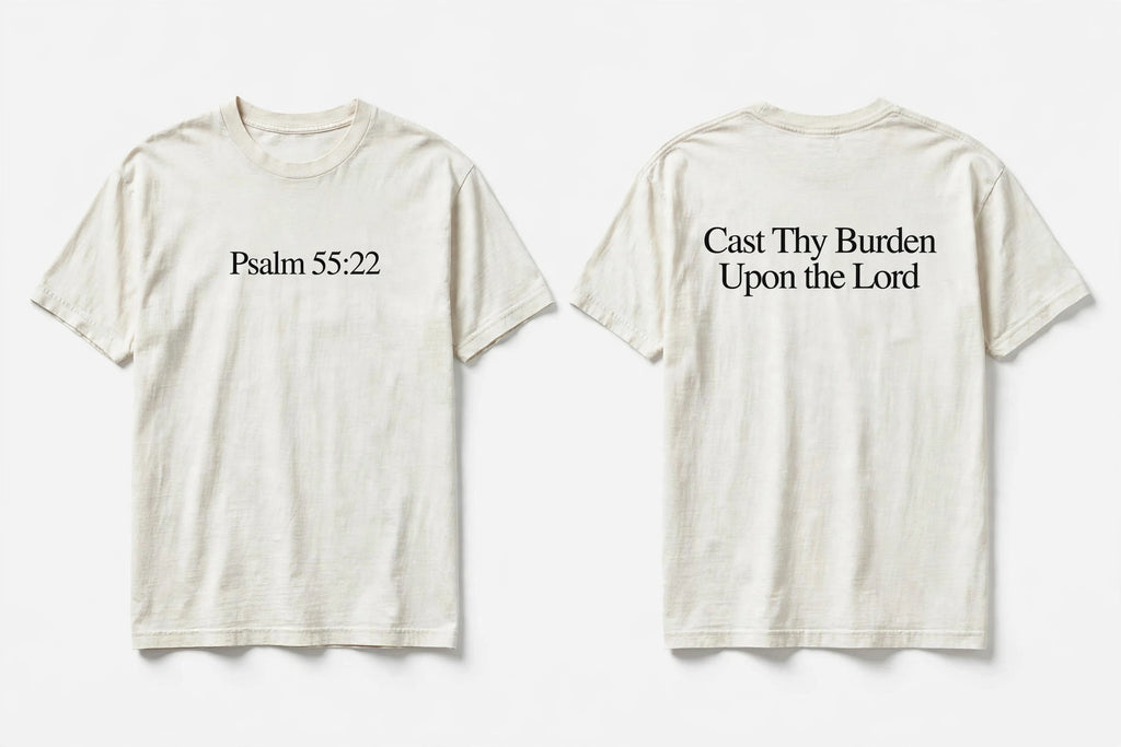 Psalm 55:22 white tee mockup