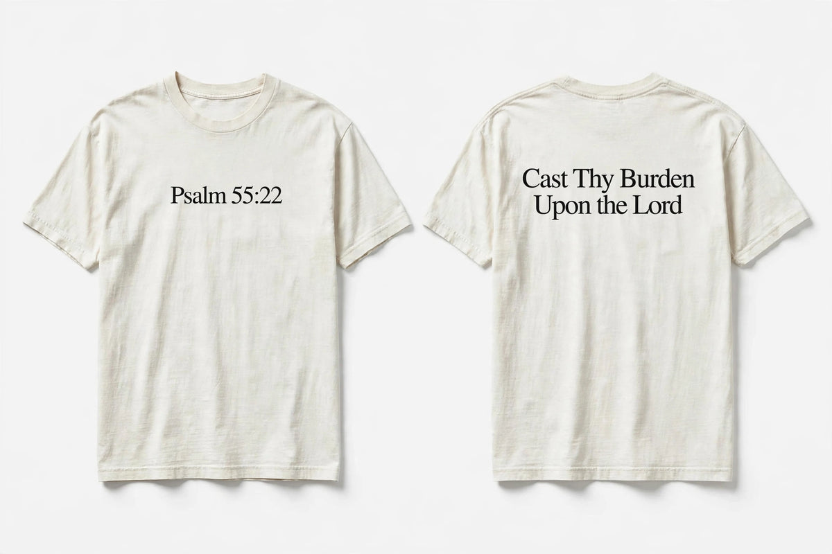 Psalm 55:22 white tee mockup