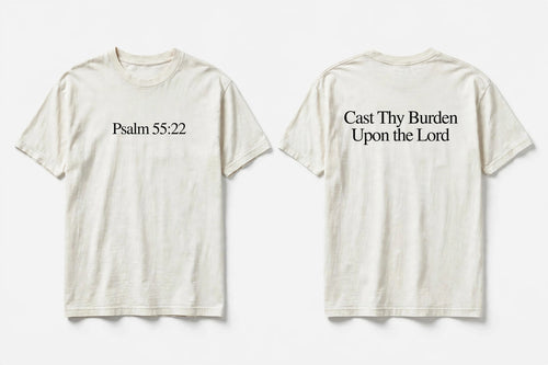 Psalm 55:22 white tee mockup