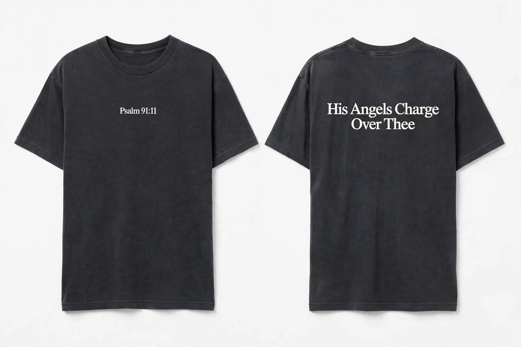 Psalm 91:11 black tee mockup