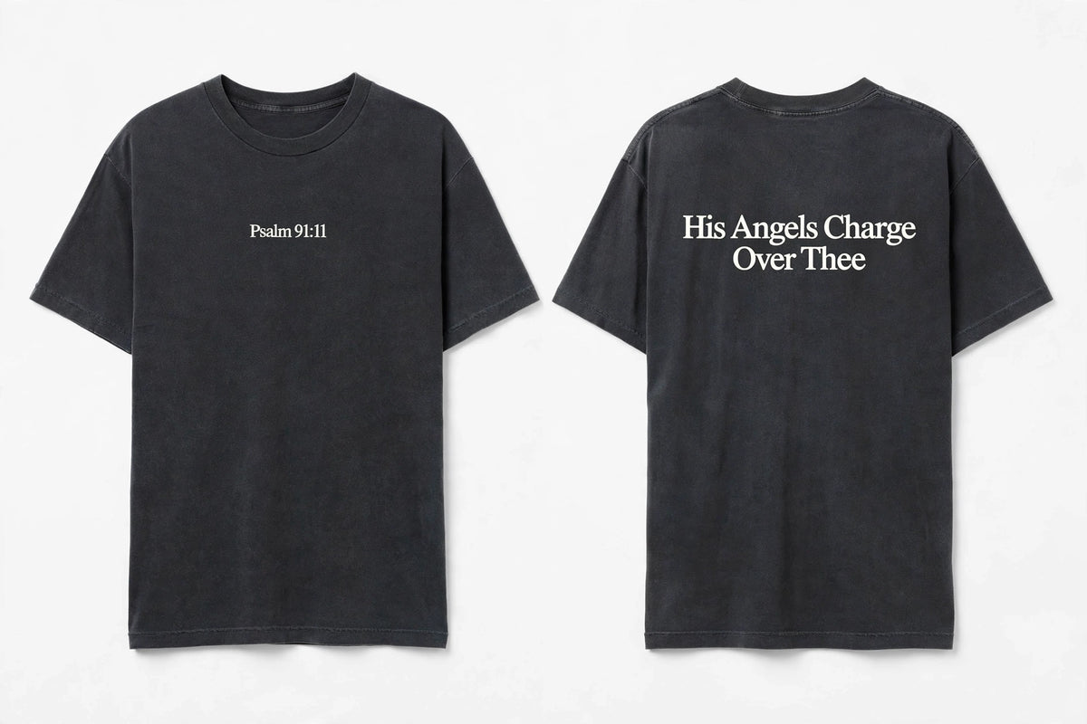 Psalm 91:11 black tee mockup