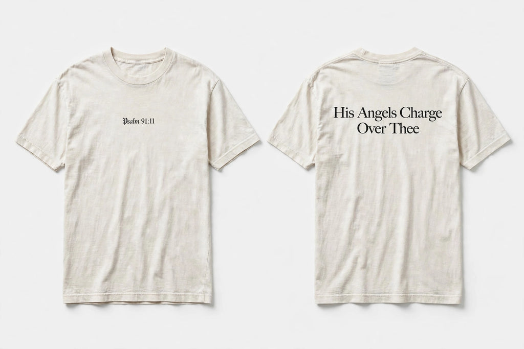 Psalm 91:11 white tee mockup