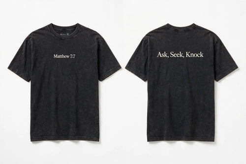 Matthew 7:7 black tee mockup