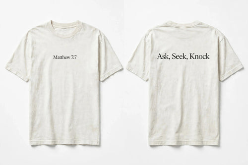 Matthew 7:7 white tee mockup
