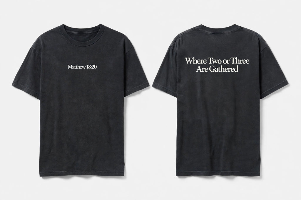 Matthew 18:20 black tee mockup