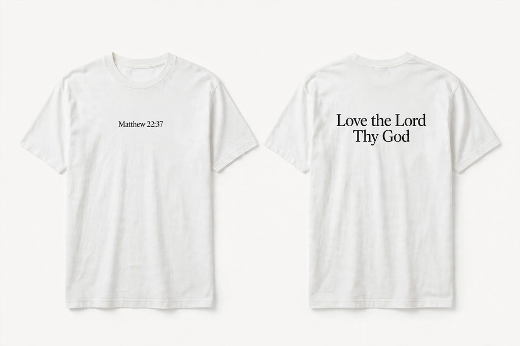 Matthew 22:37 white tee mockup
