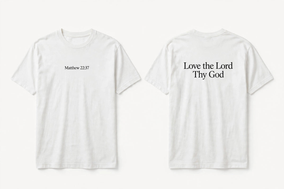 Matthew 22:37 white tee mockup