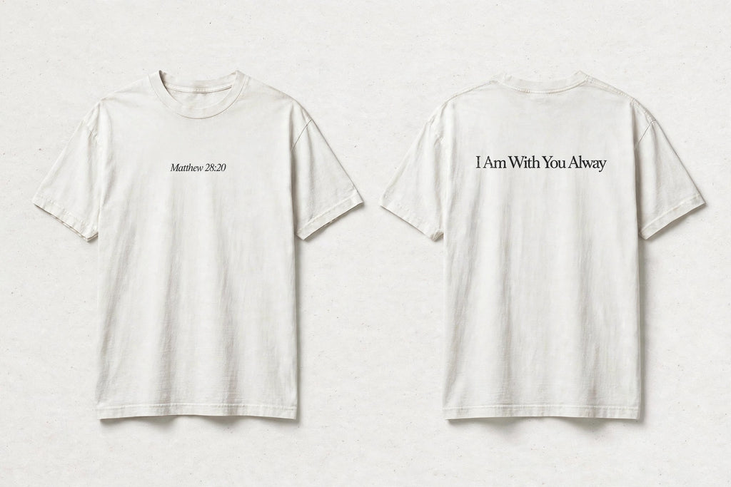 Matthew 28:20 white tee mockup