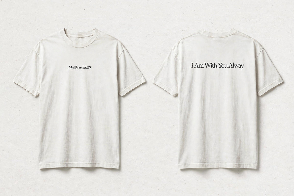 Matthew 28:20 white tee mockup