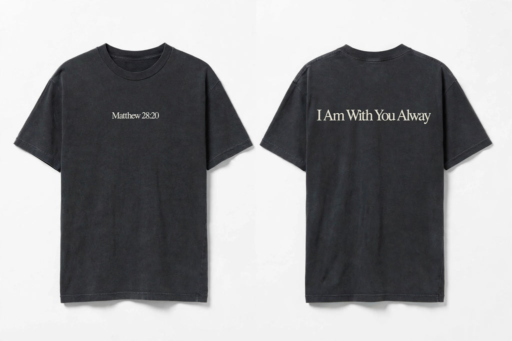 Matthew 28:20 black tee mockup