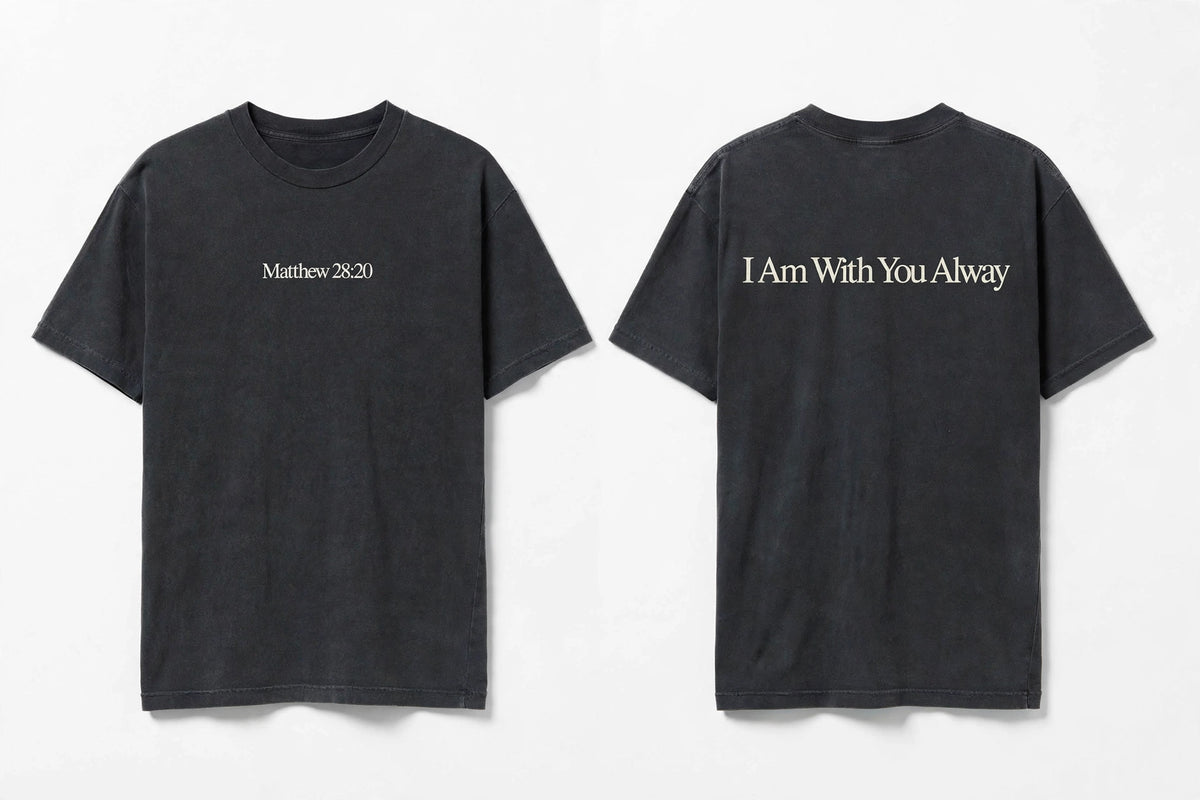 Matthew 28:20 black tee mockup
