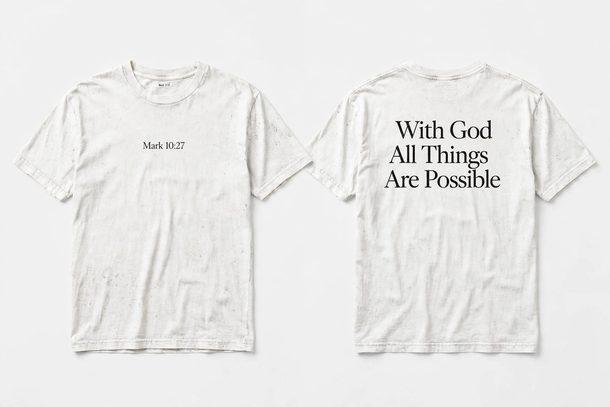 Mark 10:27 white tee mockup