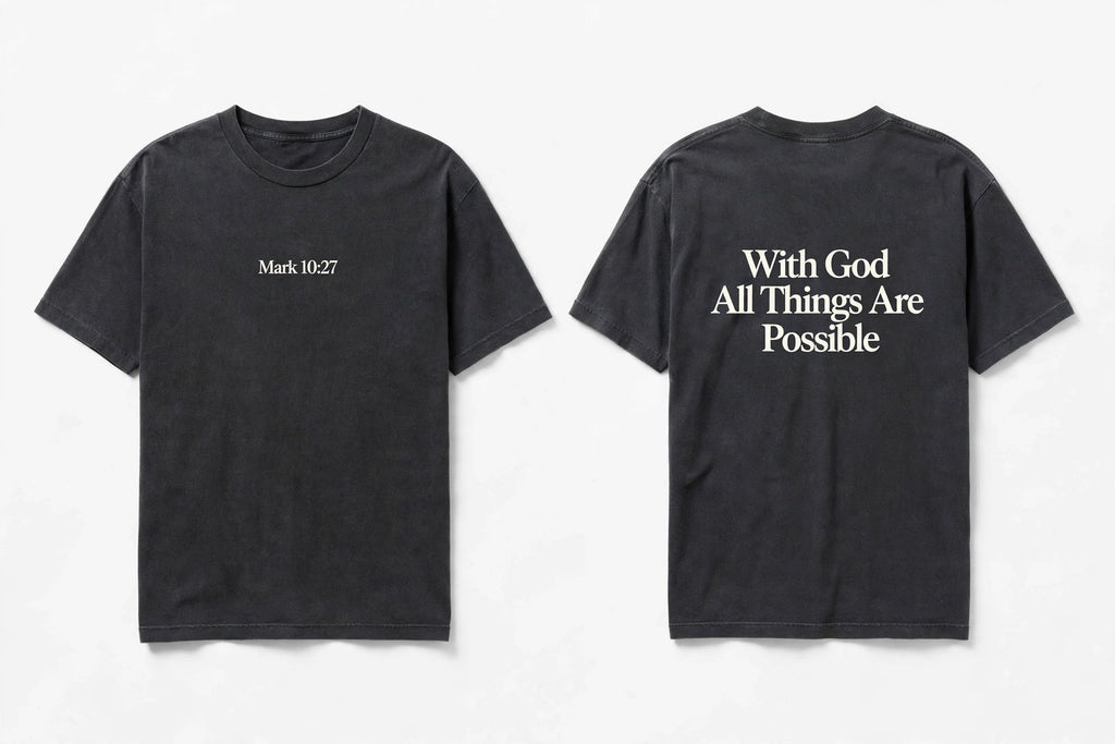 Mark 10:27 black tee mockup