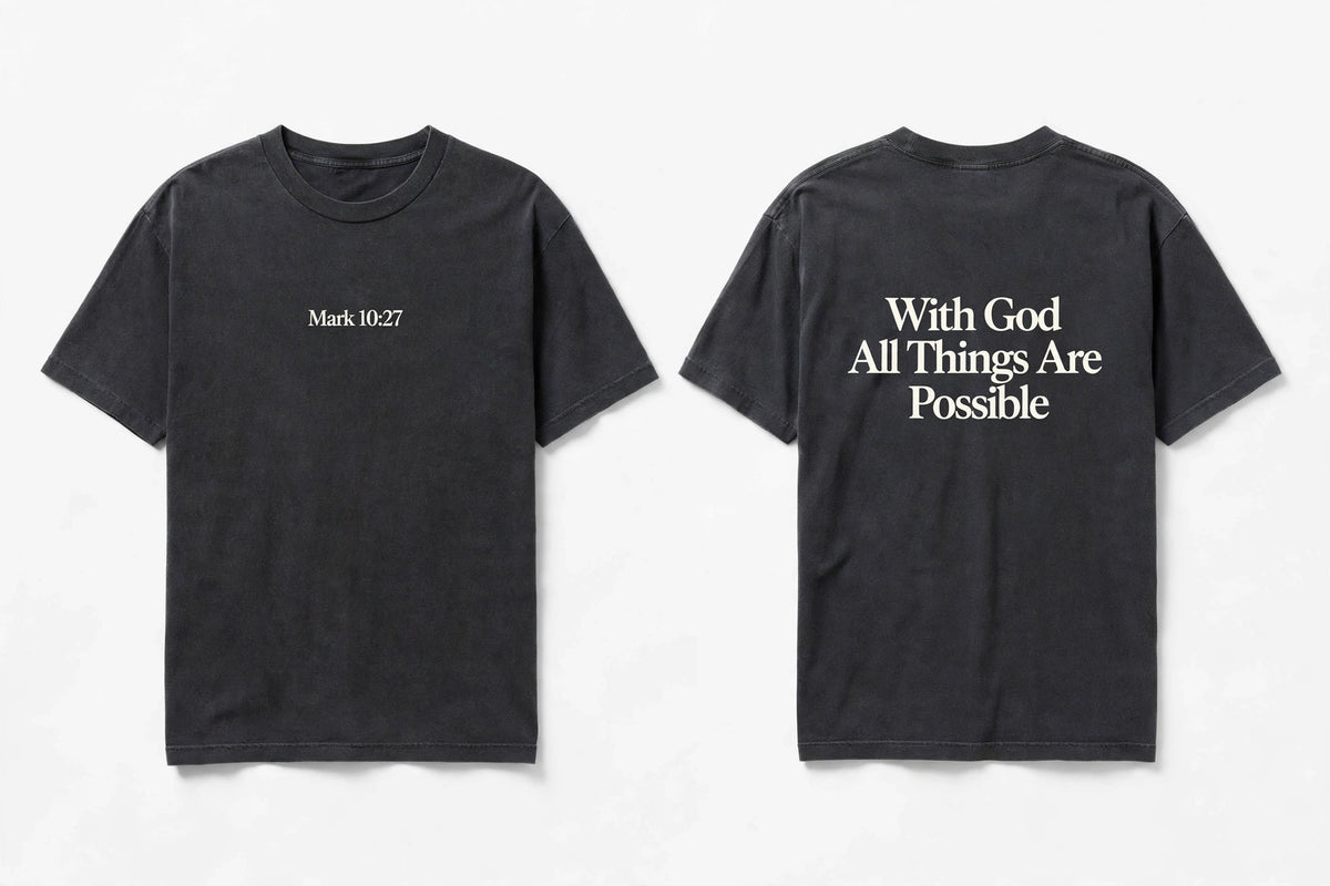 Mark 10:27 black tee mockup