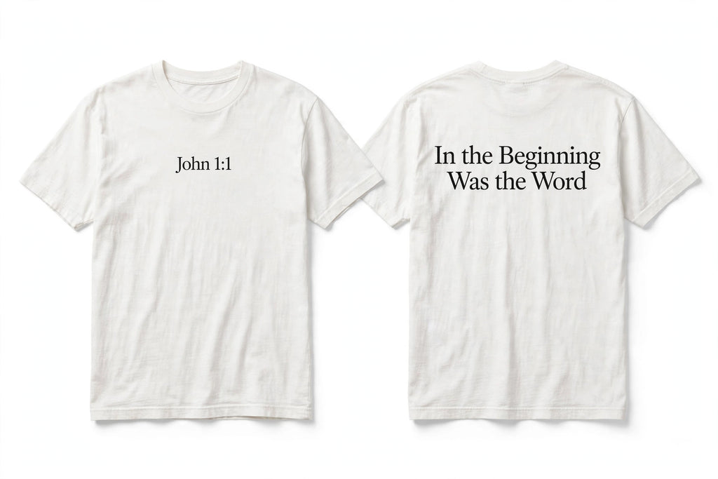 John 1:1 white tee mockup