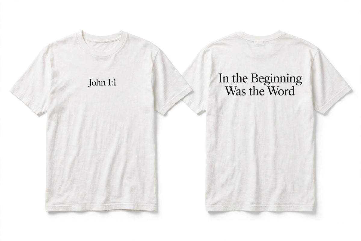 John 1:1 white tee mockup