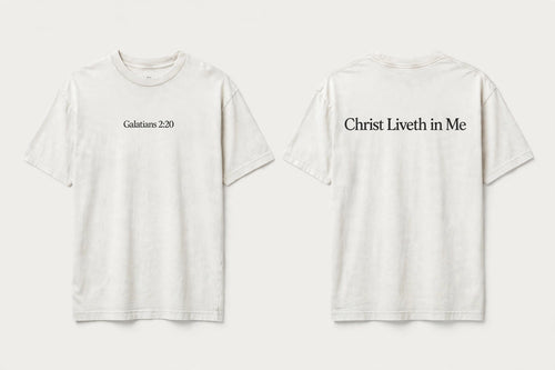 Galatians 2:20 white tee mockup
