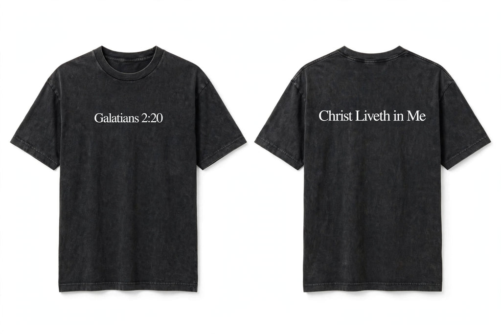 Galatians 2:20 black tee mockup