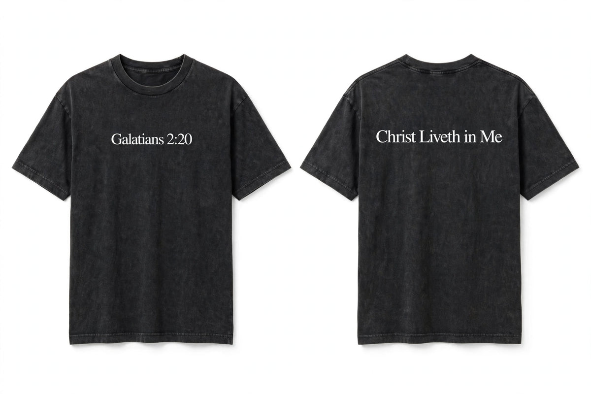 Galatians 2:20 black tee mockup