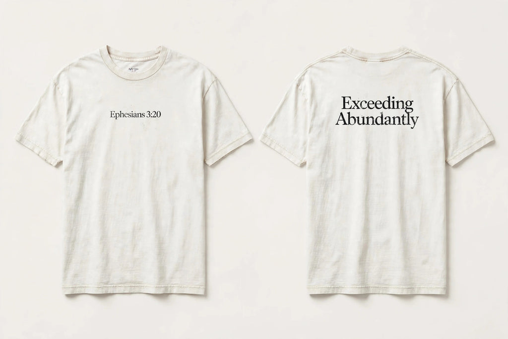 Ephesians 3:20 white tee mockup