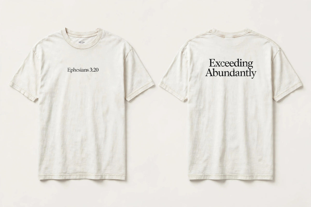 Ephesians 3:20 white tee mockup