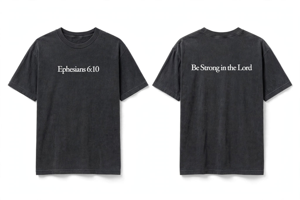 Ephesians 6:10 black tee mockup
