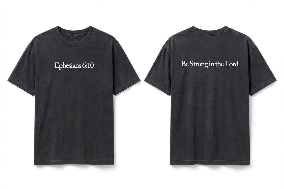 Ephesians 6:10 black tee mockup