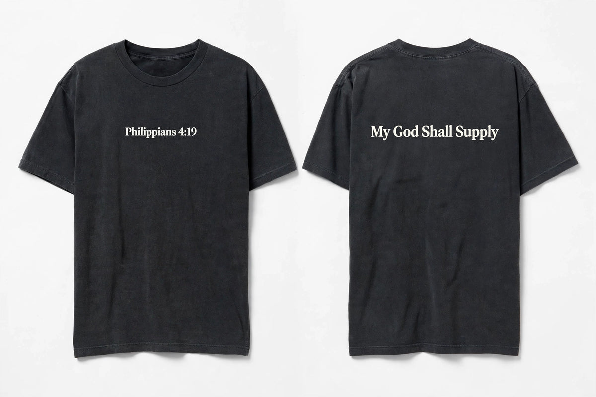 Philippians 4:19 black tee mockup