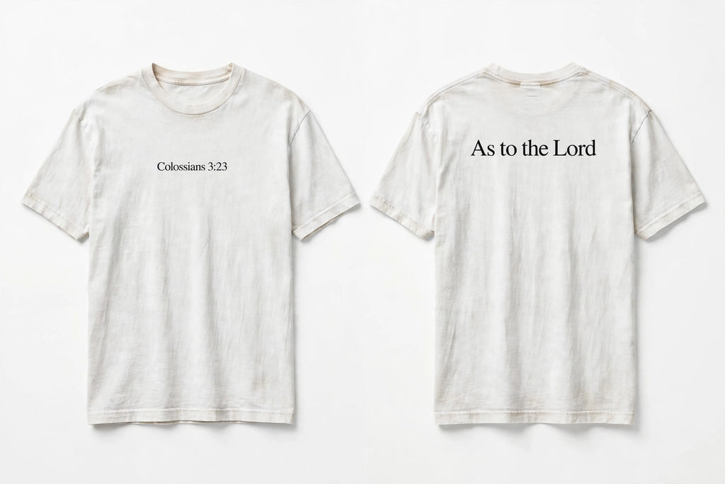 Colossians 3:23 white tee mockup