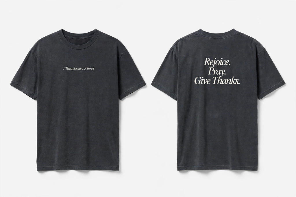 1 Thessalonians 5:16-18 black tee mockup