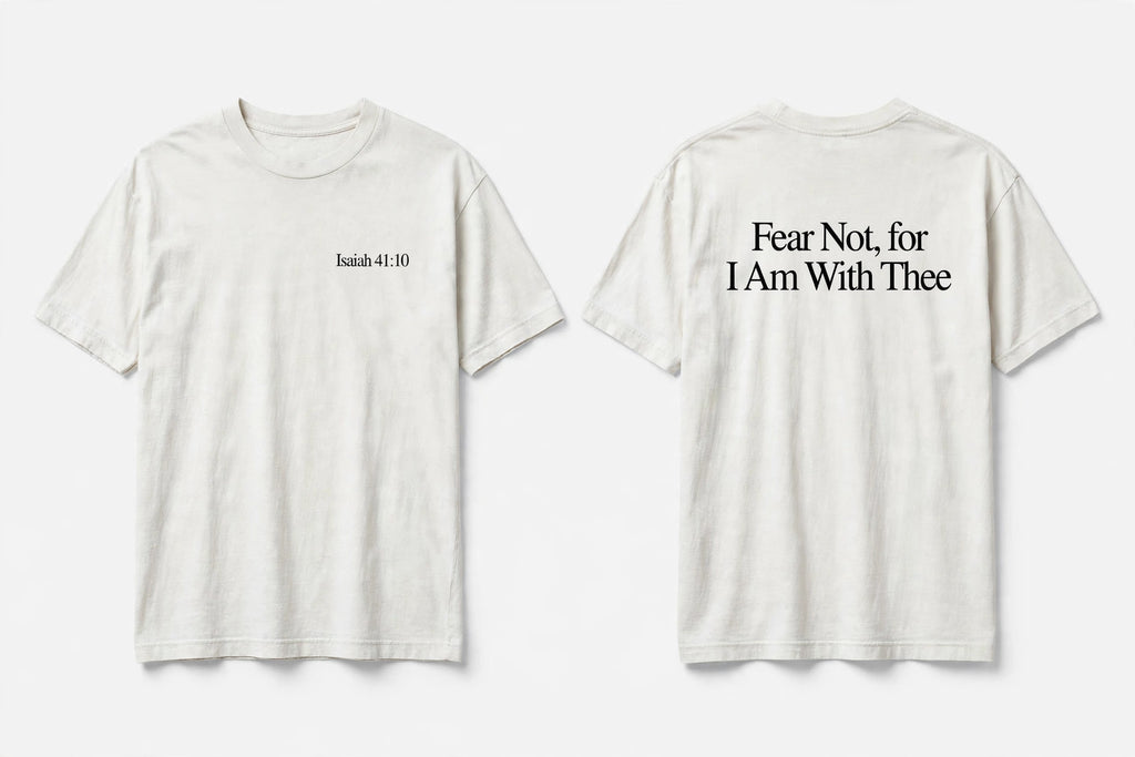 Isaiah 41:10 white tee mockup