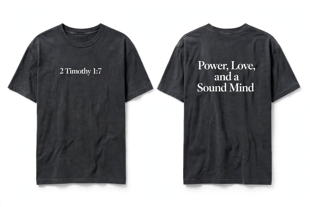 2 Timothy 1:7 black tee mockup
