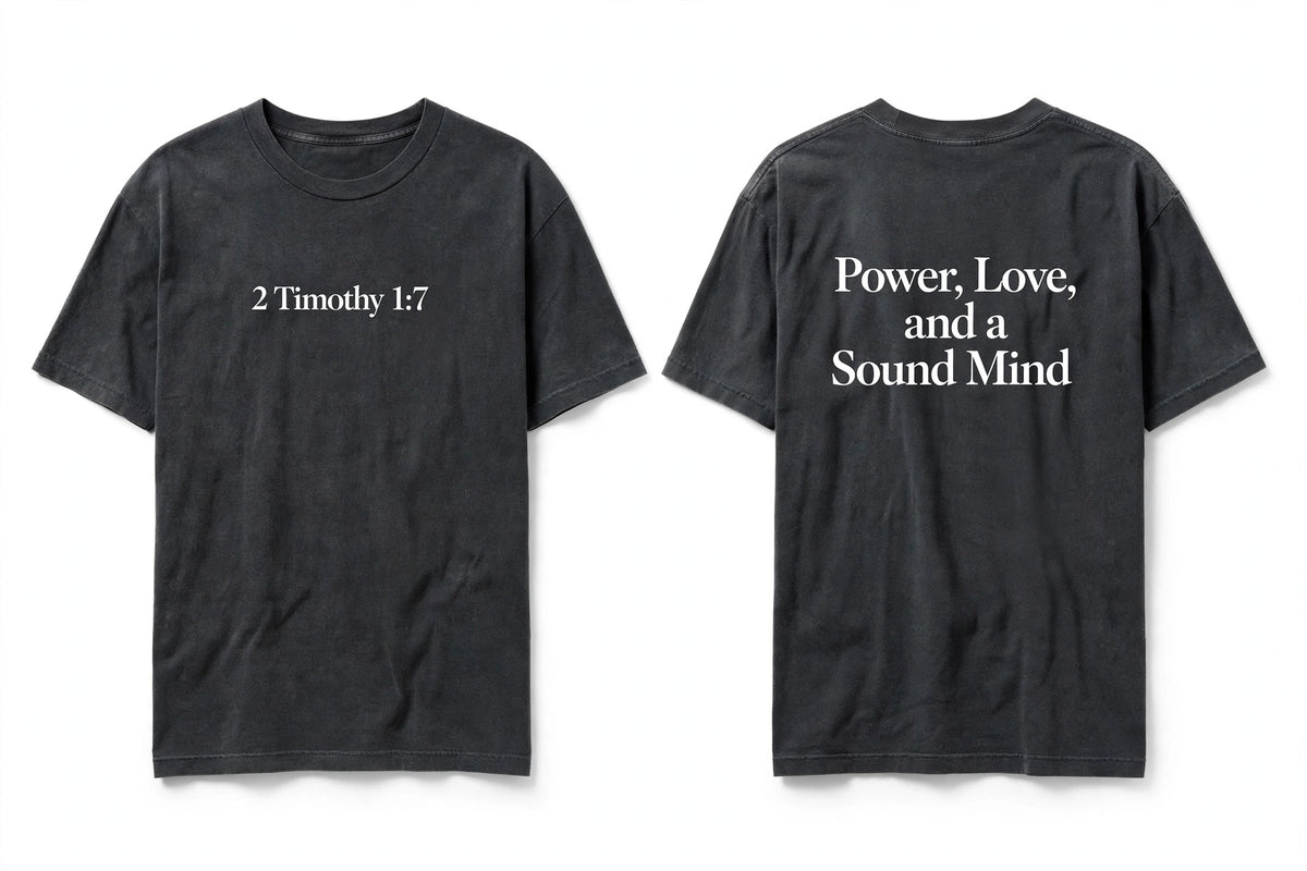 2 Timothy 1:7 black tee mockup