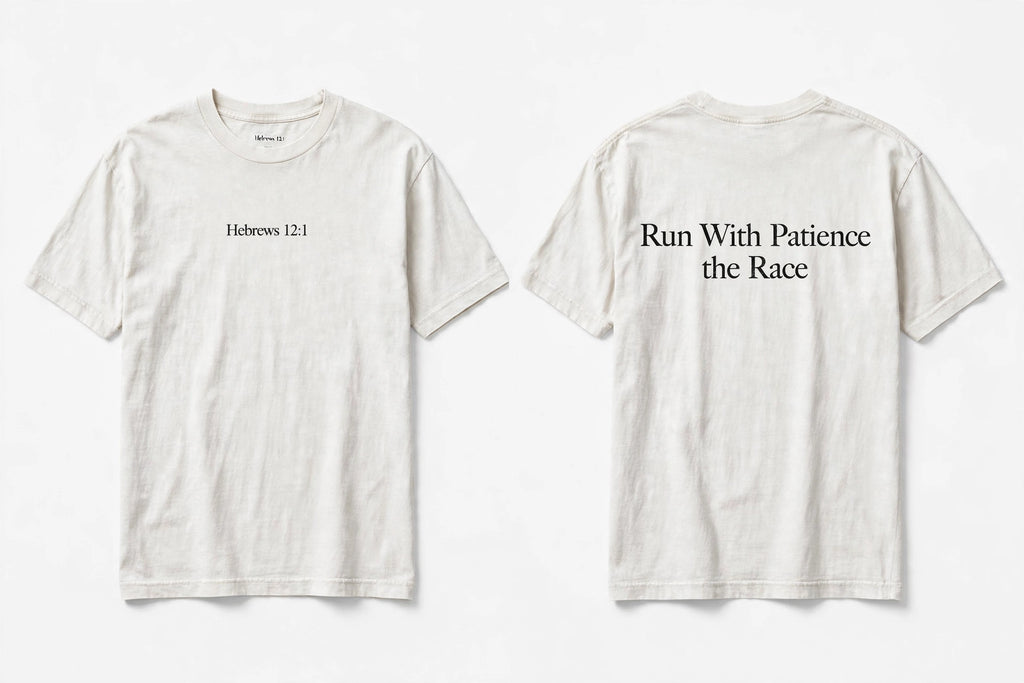 Hebrews 12:1 white tee mockup